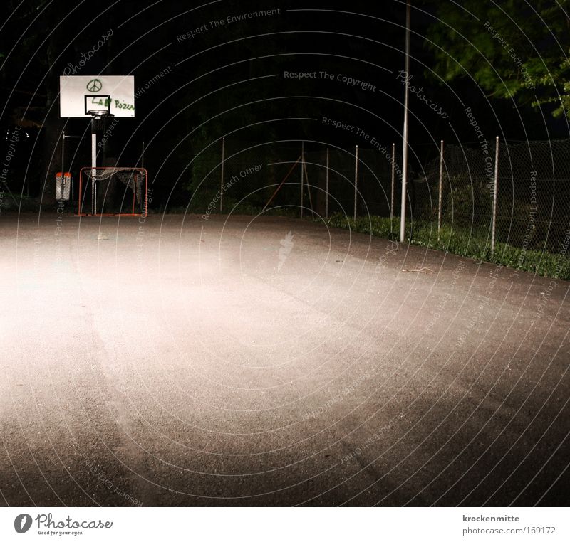 night time Colour photo Exterior shot Evening Night Long exposure Playing Basketball basketball court Basketball arena Sporting Complex Deserted Sports