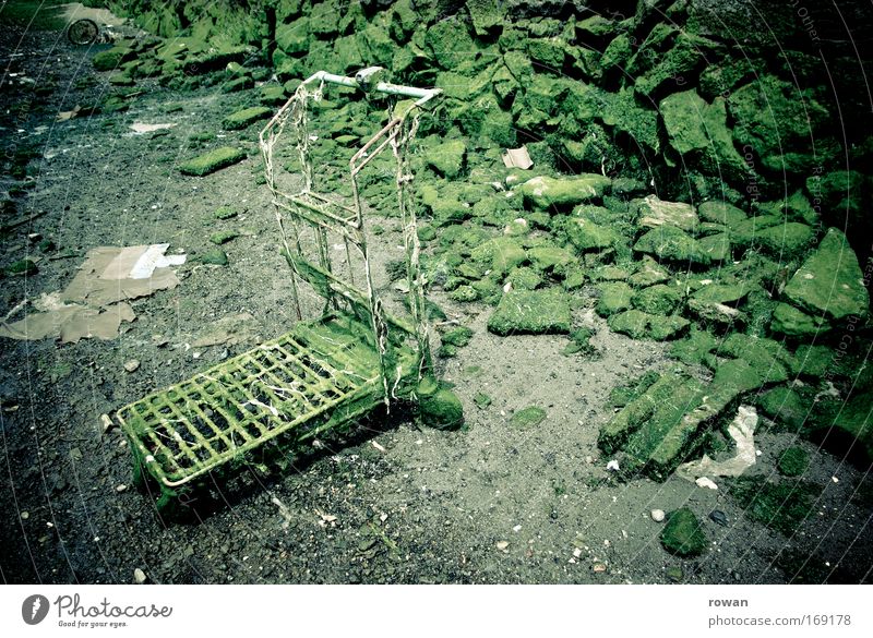 aqua-shopping Colour photo Subdued colour Exterior shot Deserted Shopping Trolley Dive Old Dark Cold Transience Change Ocean Water Algae Green Overgrown Trash
