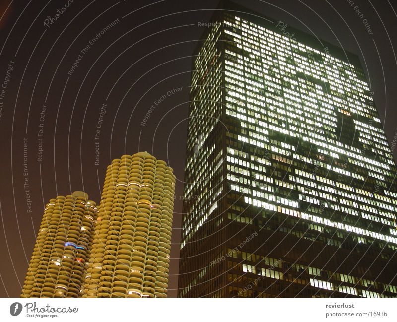 MarinaCity vs. IBM Chicago High-rise Night Long exposure Americas Architecture Marina City Mies van der Rohe Modern