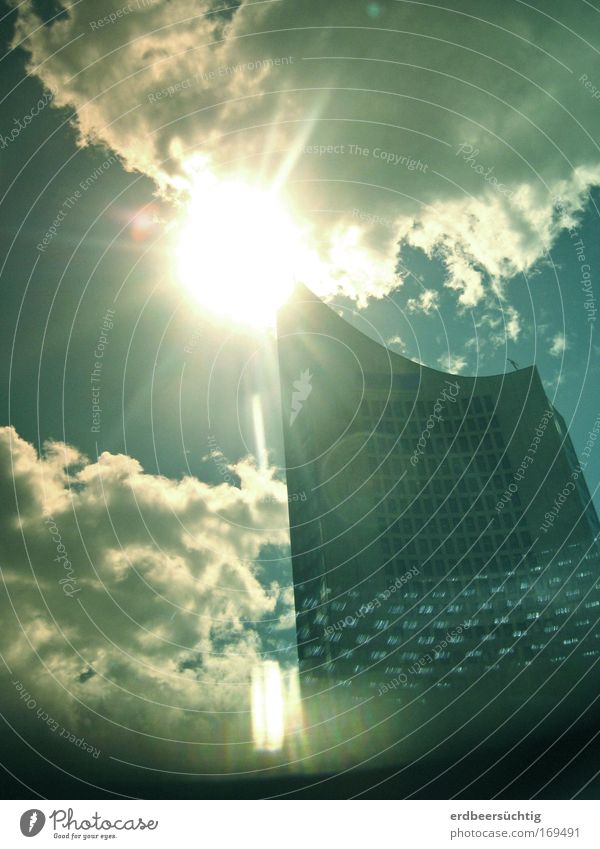 * Sunscraper Sky Clouds High-rise Tower Building Architecture Landmark Blue Wisdom radio station Leipzig Subdued colour Exterior shot Experimental