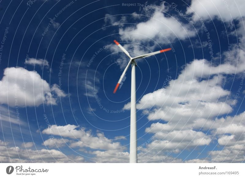 wind power Colour photo Exterior shot Copy Space left Copy Space top Day Sunlight Motion blur Industry Energy industry Technology Renewable energy