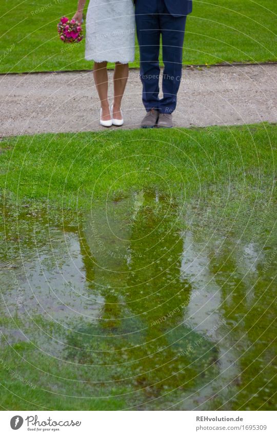 Best day in the rain. Human being Masculine Feminine Couple Partner Legs Feet 18 - 30 years Youth (Young adults) Adults Nature Bad weather Garden Park Dress