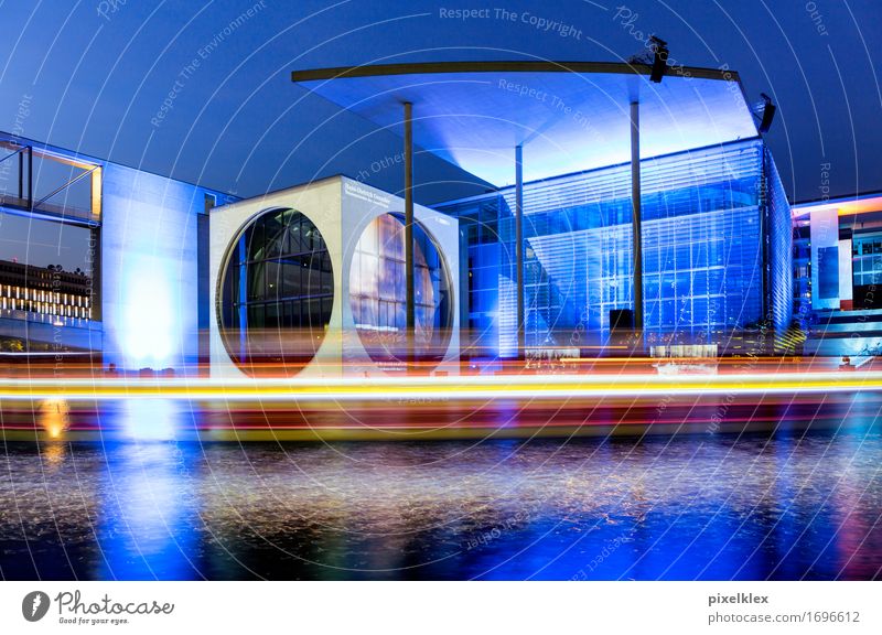 Chancellery at night Tourism Sightseeing City trip Berlin Germany Europe Town Capital city Downtown Building Architecture Tourist Attraction Modern New Blue