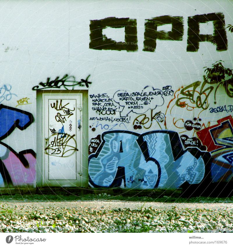 OPA and the youth Graffiti Characters Word Text Grandfather Art Subculture Wall (barrier) Wall (building) Facade door Multicoloured Communicate Youth club