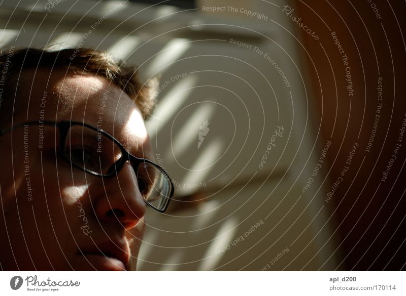 streak Colour photo Interior shot Detail Experimental Copy Space right Day Light Shadow Sunbeam Shallow depth of field Upper body Downward Human being Masculine