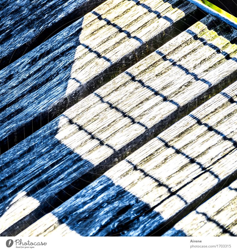 0815 AST | applied geometry Bridge Footbridge Wooden board Crucifix Line Parallel Strong Blue Gray Contrast Tilt Diagonal Construction Clarity Linearity