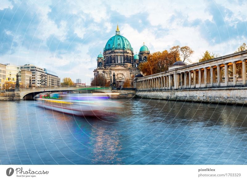 Boat on the Spree Vacation & Travel Tourism Trip Sightseeing City trip Water Clouds River bank Berlin Germany Town Capital city Downtown Dome Bridge