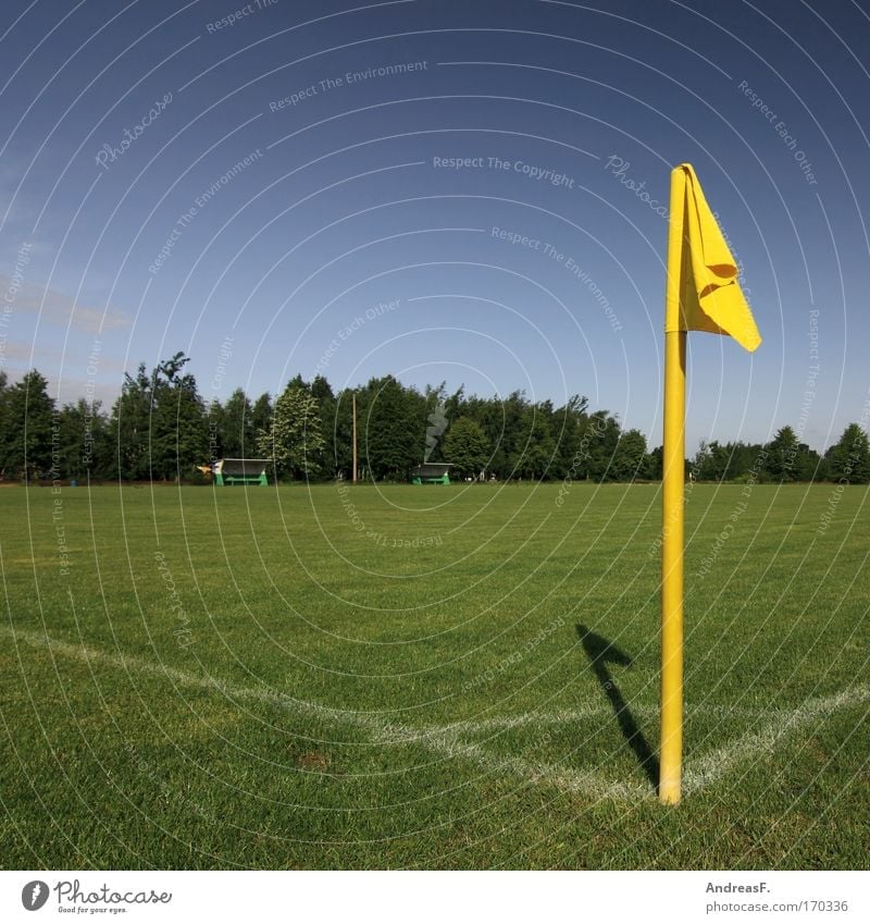 corner flag Colour photo Exterior shot Deserted Copy Space left Copy Space top Day Sunlight Leisure and hobbies Sports Ball sports Referee Soccer Flag
