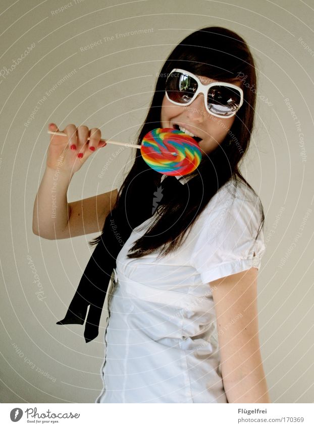 I found the right one! Feminine Young woman Youth (Young adults) Woman Adults 1 Human being 18 - 30 years Happy Lick Lollipop Sunglasses To enjoy Addiction Tie