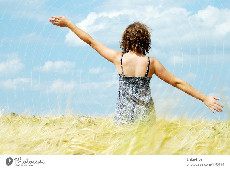FLY LIKE AN EAGLE Exterior shot Copy Space left Day Sunlight Central perspective Grain Happy Healthy Freedom Young woman Youth (Young adults) Dance Nature Field