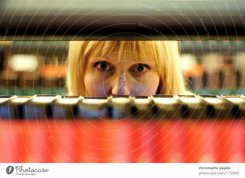 Student looks through bookshelf Young woman Academic studies Woman Library Bookshelf Reading Science & Research Study Human being University & College student