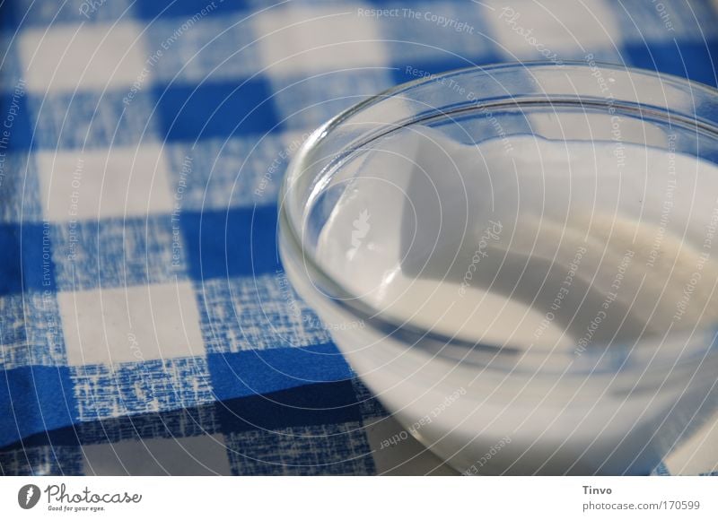 Glass bowl with mayonnaise on blue and white chequered tablecloth Picnic Leisure and hobbies Restaurant Blue White Bowl glass bowl Mayonnaise Dressing Dip