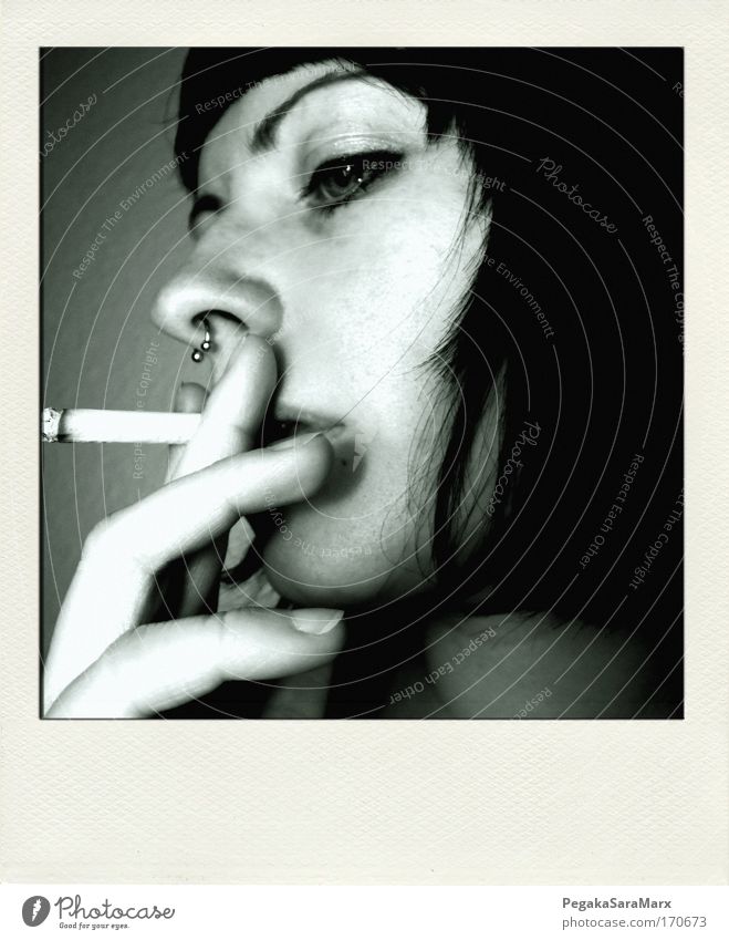 smoke Subdued colour Interior shot Polaroid Artificial light Profile Smoking Feminine Young woman Youth (Young adults) Life Head Hair and hairstyles Face Eyes