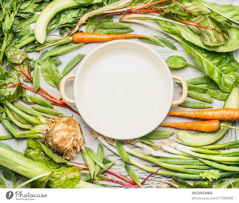 Green vegetables around empty cooking pot Food Vegetable Nutrition Lunch Dinner Organic produce Vegetarian diet Diet Slow food Pot Style Design Healthy Eating