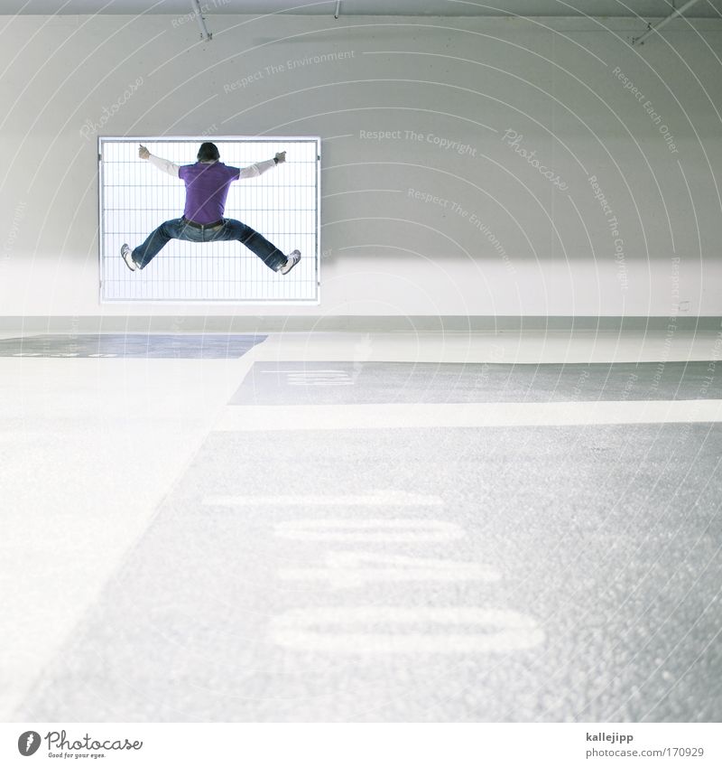 Don't panic Colour photo Interior shot Copy Space right Day Artificial light Light Back-light High-key Long shot Style Freedom Human being Masculine Man Adults