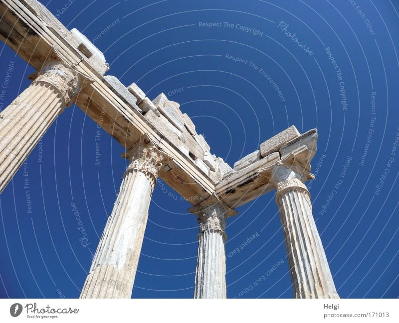 antique Colour photo Exterior shot Detail Deserted Copy Space right Copy Space top Day Sunlight Worm's-eye view Environment Sky Cloudless sky Summer Warmth