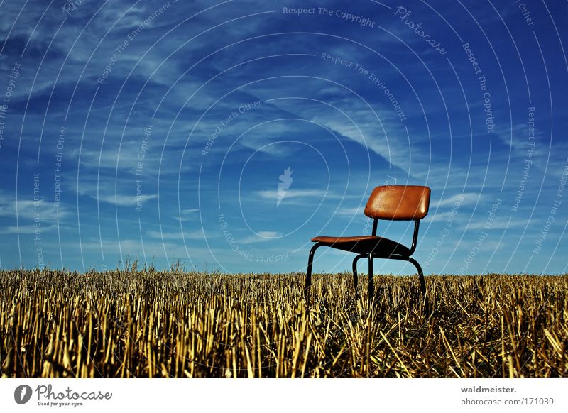 seating Chair Seating Exterior shot Copy Space Field Nature Sky Agriculture Harvest stubbles Relaxation Break