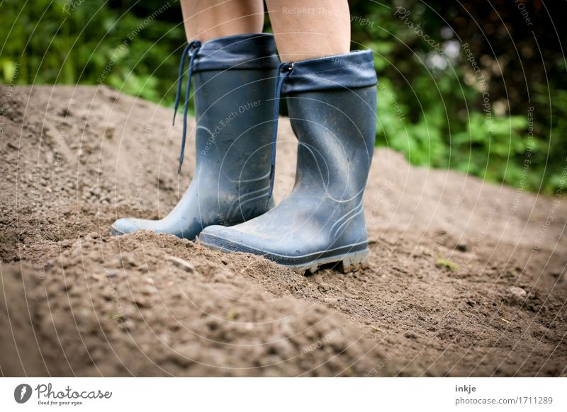 Rubber boots (No too big) Lifestyle Style Leisure and hobbies Gardening Feet 1 Human being Earth Summer Beautiful weather Field Stand Large Blue Colour photo