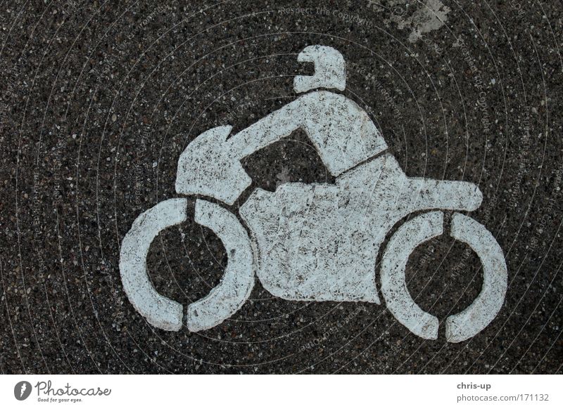 Motorcycle on asphalt Colour photo Subdued colour Exterior shot Detail Abstract Pattern Structures and shapes Deserted Neutral Background Bird's-eye view Sports