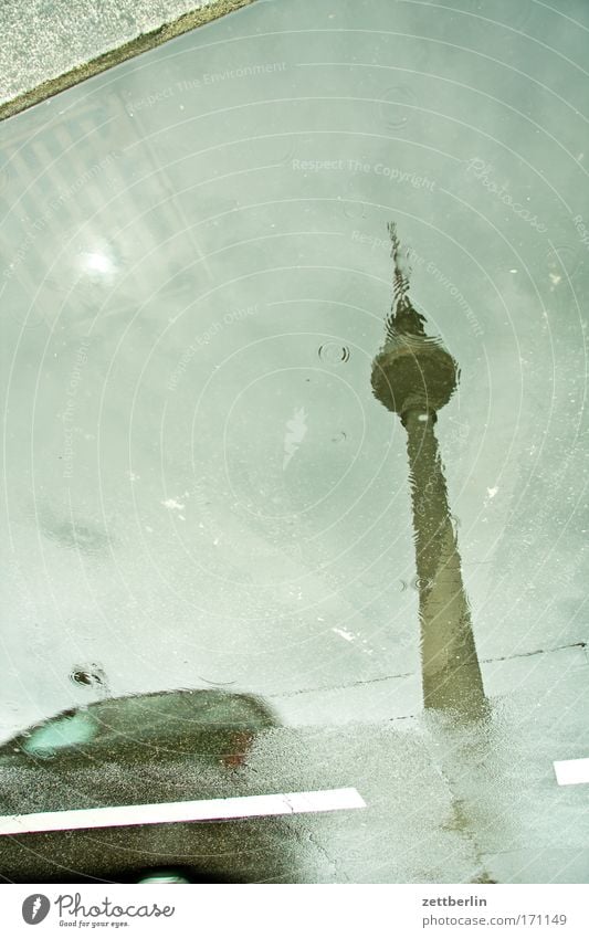 Rain with car alex Alexanderplatz Berlin Traffic lane Car Transport Thunder and lightning Capital city Precipitation Puddle Reflection Street Road traffic