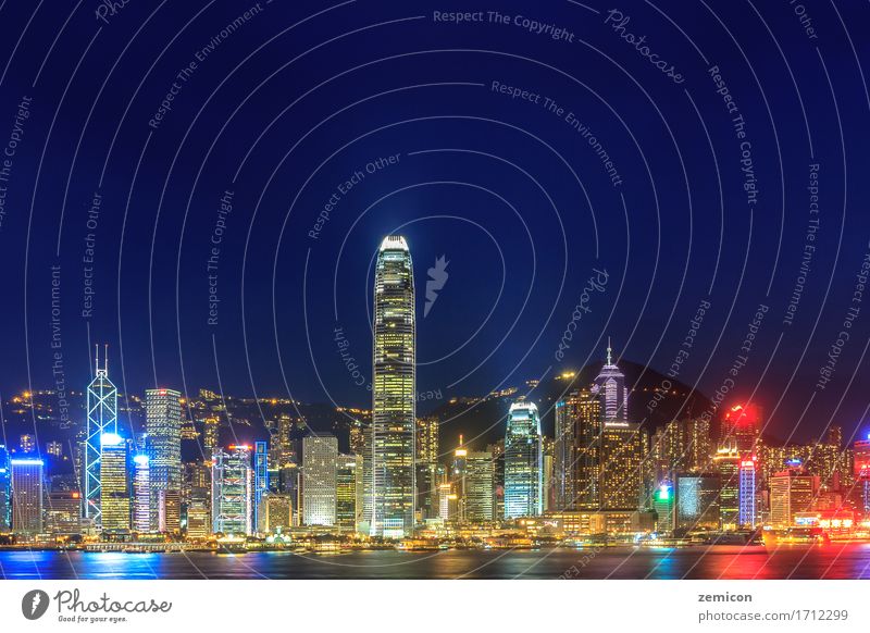 Hong Kong skyline at night Beautiful Vacation & Travel Tourism Ocean Island Office Financial Industry Business Landscape Sky Town Downtown Skyline High-rise