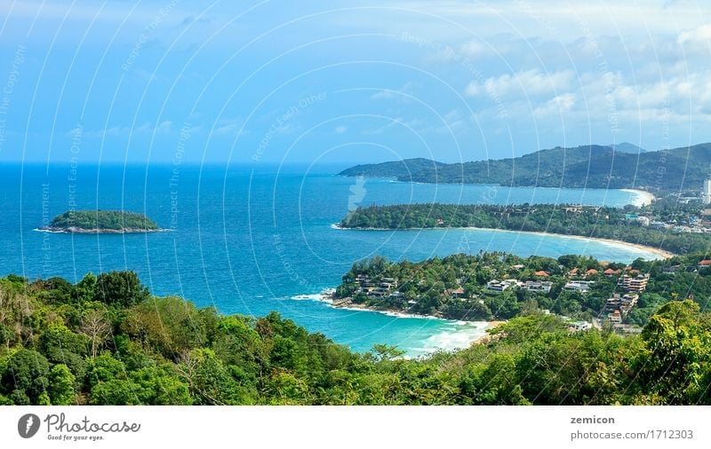 Beautiful ocean and sandy coastline from high view point Exotic Relaxation Vacation & Travel Tourism Summer Sun Beach Ocean Island Nature Landscape Sand Sky