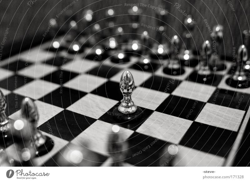 lone fighters Chess Bravery Responsibility Chess piece Loneliness Chessboard Silver Individual loners single-handed Black & white photo Close-up