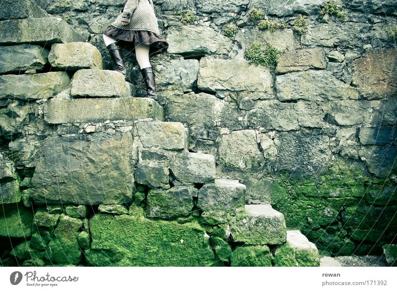 high up Colour photo Subdued colour Exterior shot Day Wall (barrier) Wall (building) Stairs Dark Sharp-edged Endurance Go up Ascending Stone Stone wall Skirt