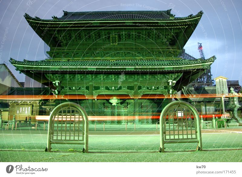 Temple in Kyoto Colour photo Exterior shot Deserted Evening Central perspective Japan Asia Landmark Old Historic Green Town