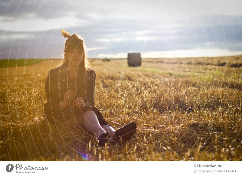 Carina in the field. Human being Feminine Young woman Youth (Young adults) 1 18 - 30 years Adults Environment Nature Landscape Field Dress Hair and hairstyles