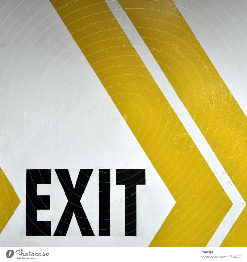 exit Colour photo Interior shot Copy Space top Design Characters Signs and labeling Signage Warning sign Line Arrow Stripe Uniqueness Yellow White Fear