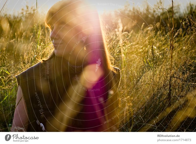 Carina in the evening light. Human being Feminine Young woman Youth (Young adults) Face 1 18 - 30 years Adults Environment Nature Grass Meadow Piercing