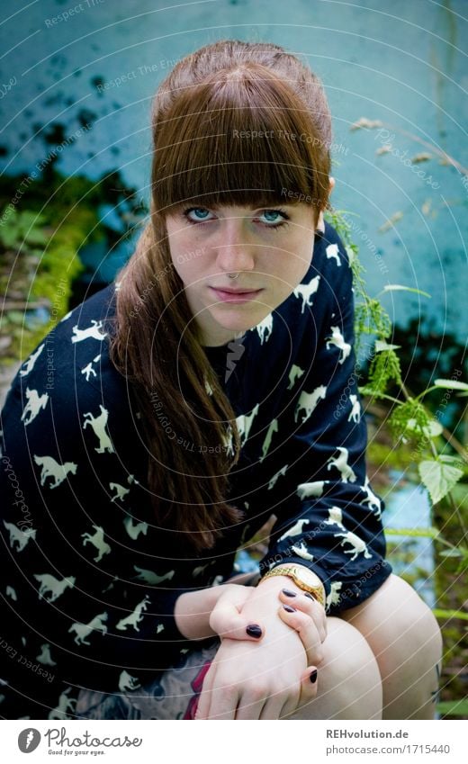 Carina in the pool. Human being Feminine Young woman Youth (Young adults) Face 1 18 - 30 years Adults Nature Grass Moss Foliage plant Wall (barrier)