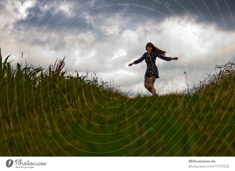 Carina's dancing. Human being Feminine Young woman Youth (Young adults) 1 18 - 30 years Adults Environment Nature Sky Clouds Storm clouds Summer Bad weather