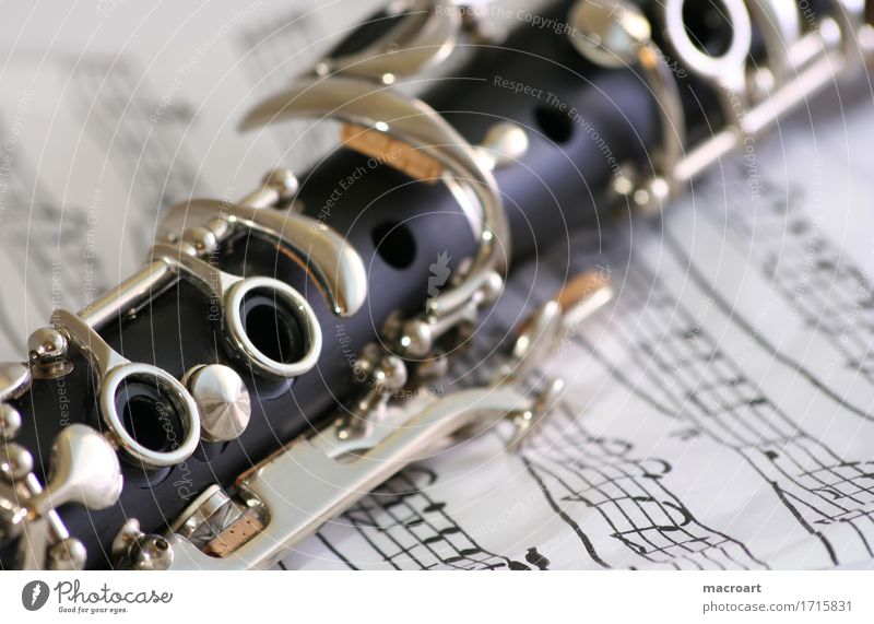 clarinet Detail black wooden Close-up notes sheet Music Musical instrument blowing ebonite Musical notes Flap Woodwind instrument
