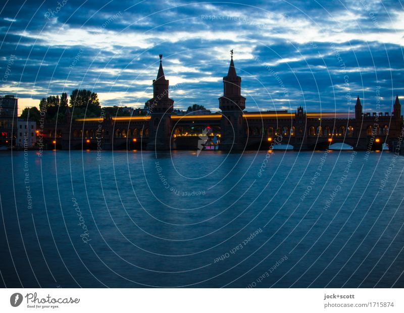 blue bridge at the blue hour Architecture Water Clouds Summer River Spree Bridge Tourist Attraction Traffic infrastructure Underground Famousness Historic Long