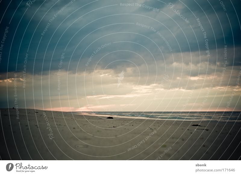 -3m Colour photo Deserted Copy Space top Evening Summer Beach Ocean Waves Nature Sand Air Water Sky Clouds Horizon Climate Storm Wind Gale Fog Rain Infinity