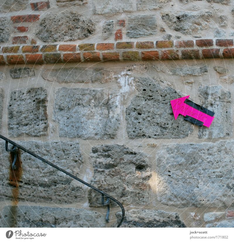Stairway to Bratwurst Nuremberg Sign Characters Signs and labeling Arrow Hang Old Historic Pink Planning Lanes & trails Left Trend-setting Banister Self-made