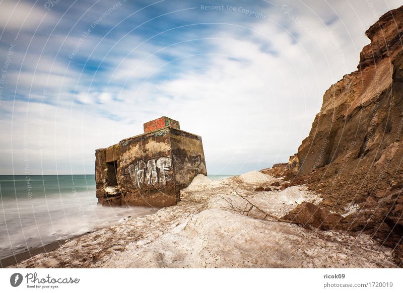 Bunker at the Baltic Sea coast near Wustrow Tourism Beach Ocean Winter Water Clouds Coast Ruin Historic Cold War Nature Vacation & Travel Dugout Baltic coast