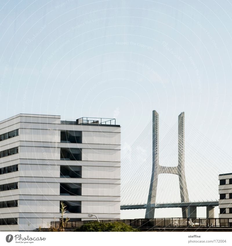 Treaty of Lisbon Subdued colour Exterior shot Deserted Copy Space top Day Portugal Town Capital city House (Residential Structure) Bridge Esthetic