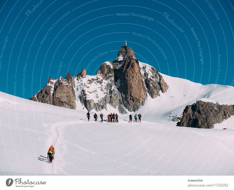 The Aiguille du Midi peak. Mont Blanc massif, Chamonix, France Vacation & Travel Tourism Adventure Expedition Winter Snow Mountain Hiking Sports Climbing