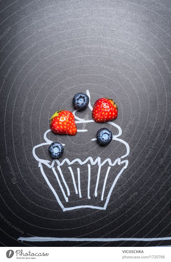 Fresh berries on painted cake on blackboard background Food Fruit Cake Dessert Candy Nutrition Style Design Summer Party Sign Love Cupcake Berries Muffin