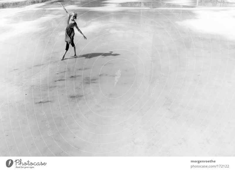 baletto 2 Black & white photo Princess Dress Water Shadow Movement Dance Rain Asphalt Woman