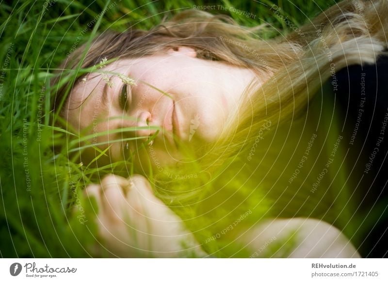 Jacki in the grass. Human being Feminine Young woman Youth (Young adults) Face 1 18 - 30 years Adults Environment Nature Plant Grass Meadow Blonde Long-haired