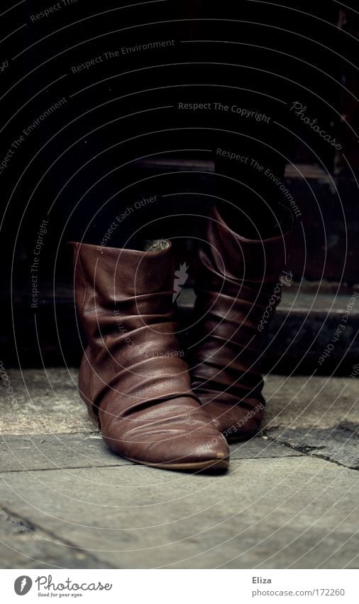 These Shoes... Colour photo Subdued colour Exterior shot Close-up Shadow Contrast Elegant Style Leather Footwear Boots Going Stand Cool (slang) Feet Lean