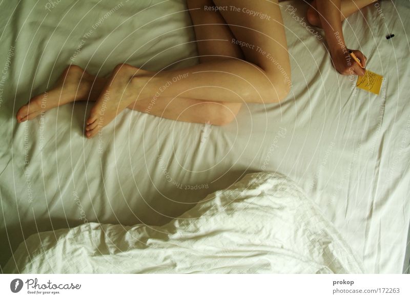 Today I will... Colour photo Interior shot Nude photography Morning Deep depth of field Bird's-eye view Wide angle Full-length Bed Bedroom Feminine Young woman