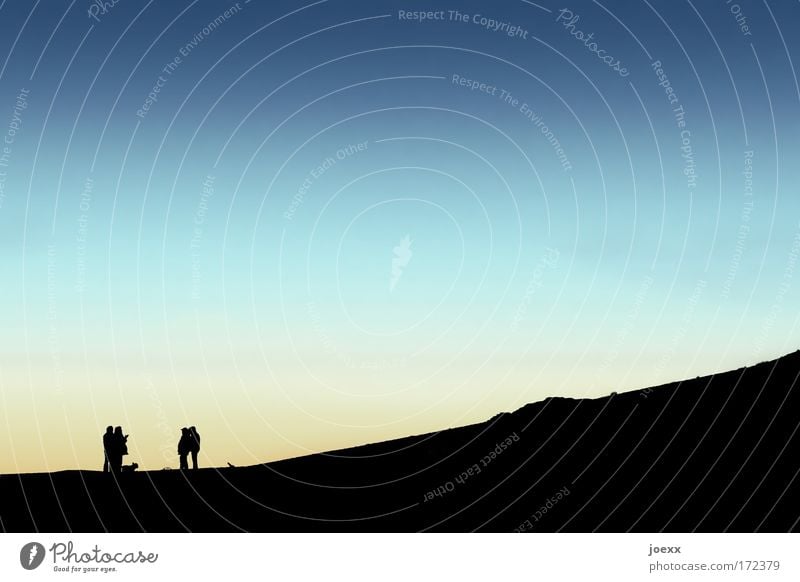 summit talks Colour photo Exterior shot Copy Space top Copy Space middle Sunrise Sunset Back-light Wide angle Joy Vacation & Travel Freedom Mountain Human being