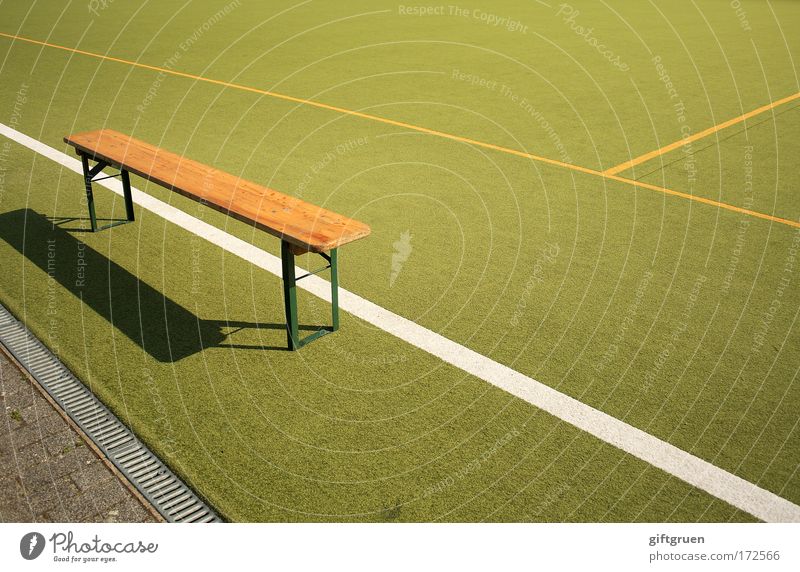 substitutes' bench Colour photo Deserted Day Leisure and hobbies Playing Sports Ball sports Sportsperson Goalkeeper Referee Sporting event Sporting Complex