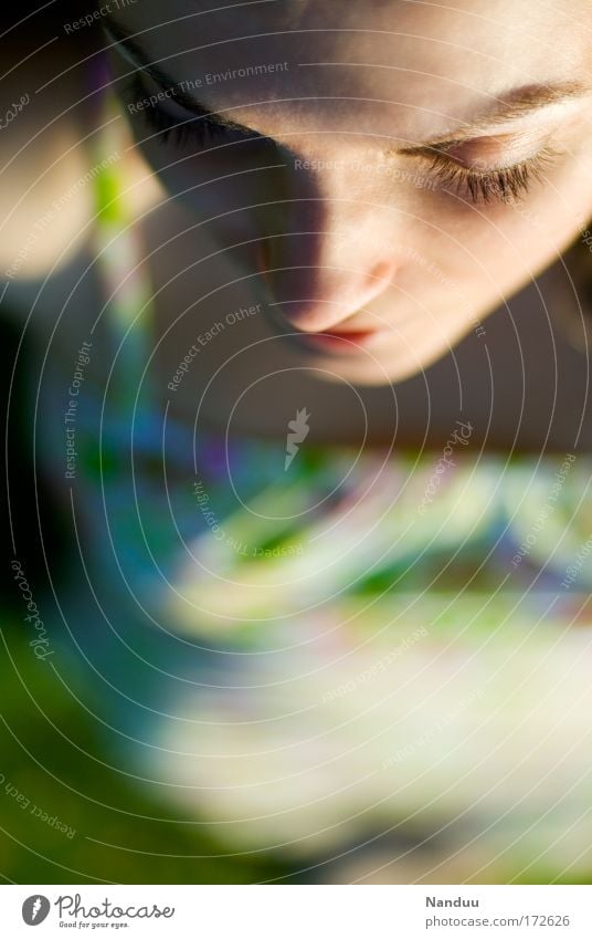 summer day dream Colour photo Multicoloured Exterior shot Copy Space bottom Day Sunlight Shallow depth of field Bird's-eye view Closed eyes Beautiful Face