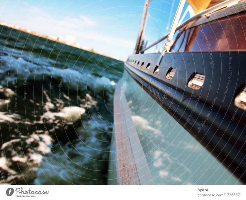 Sailing in a sailing boat with wooden superstructure with waves hard on the wind the sea foams Sailboat Yacht Sailing ship Vacation & Travel Adventure Freedom